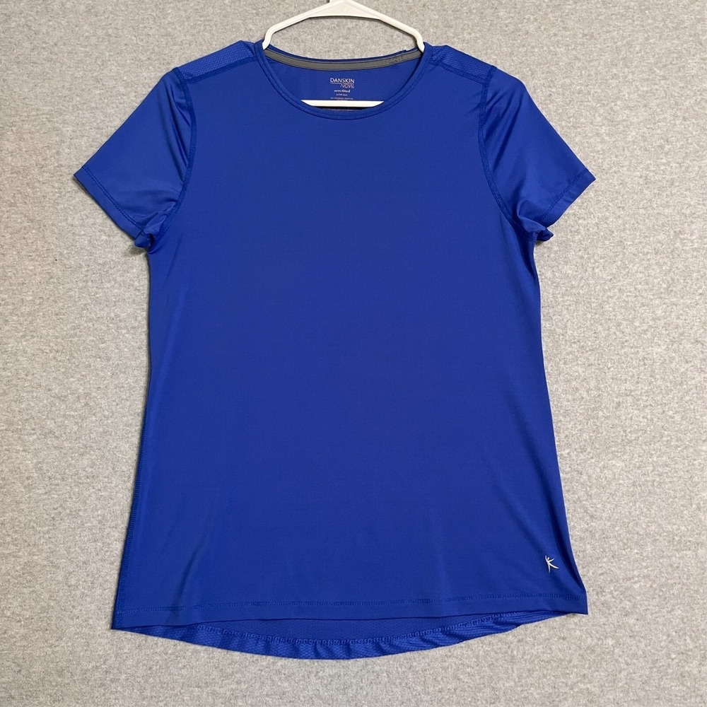 Danskin Now Top Womens Small Blue Pullover Short Sleeve Dri More Semi Fitted